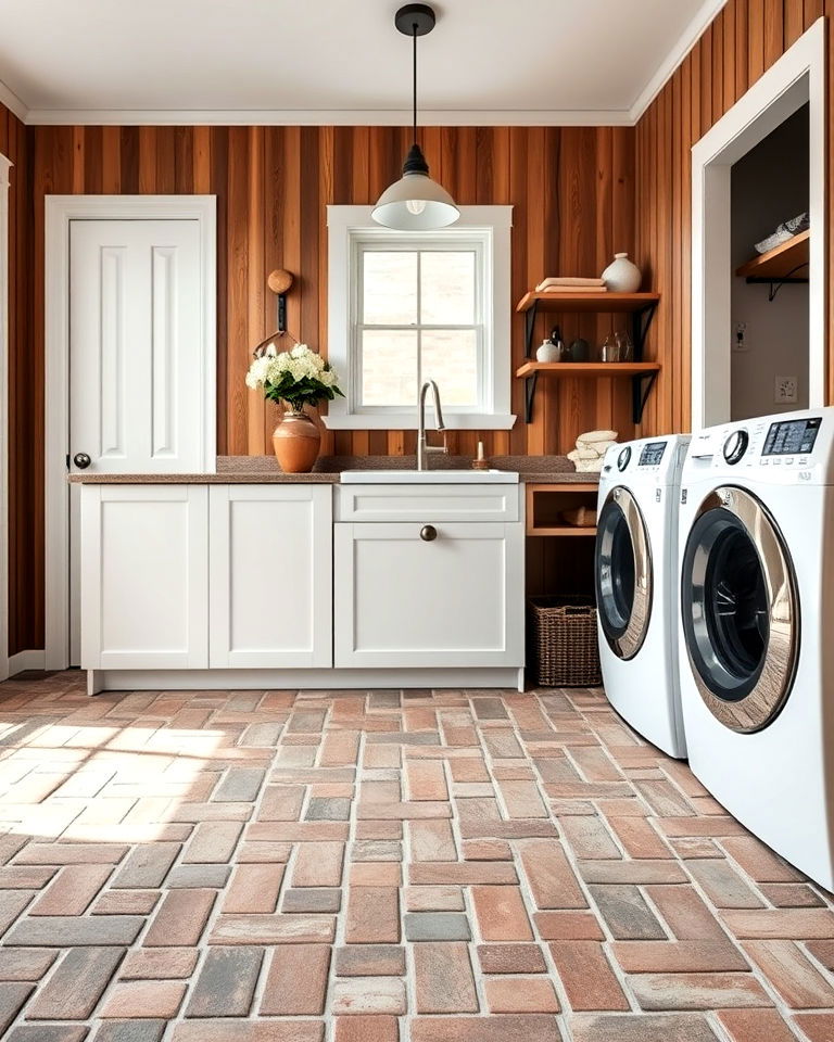 basketweave brick pattern for laundry room - 15 Brick Floor Laundry Room Ideas