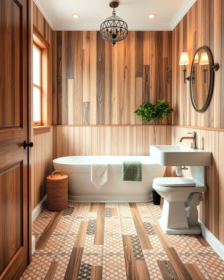 bathroom floor with wood look mosaic tiles - 20 Bathroom Mosaic Floor Tile Ideas