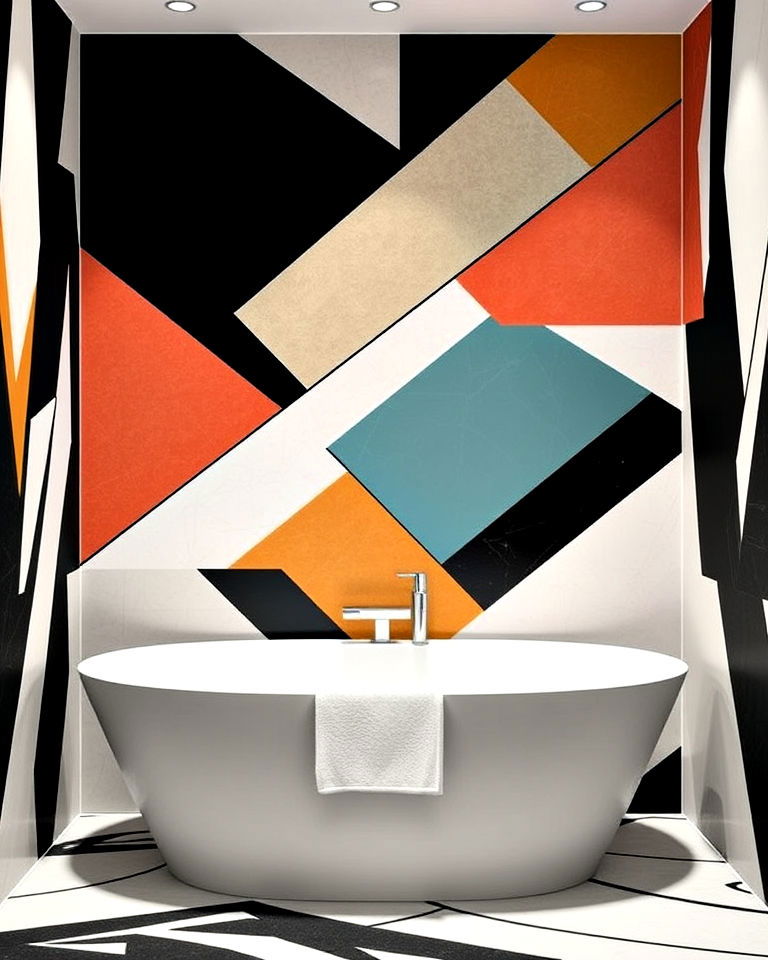 bathroom mural with abstract geometric patterns - 30 Bathroom Mural Ideas