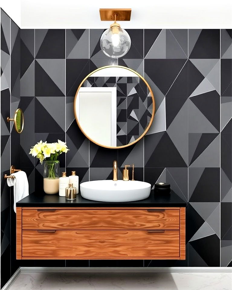 bathroom wallpaper with geometric patterns - 30 Bathroom Wallpaper Ideas