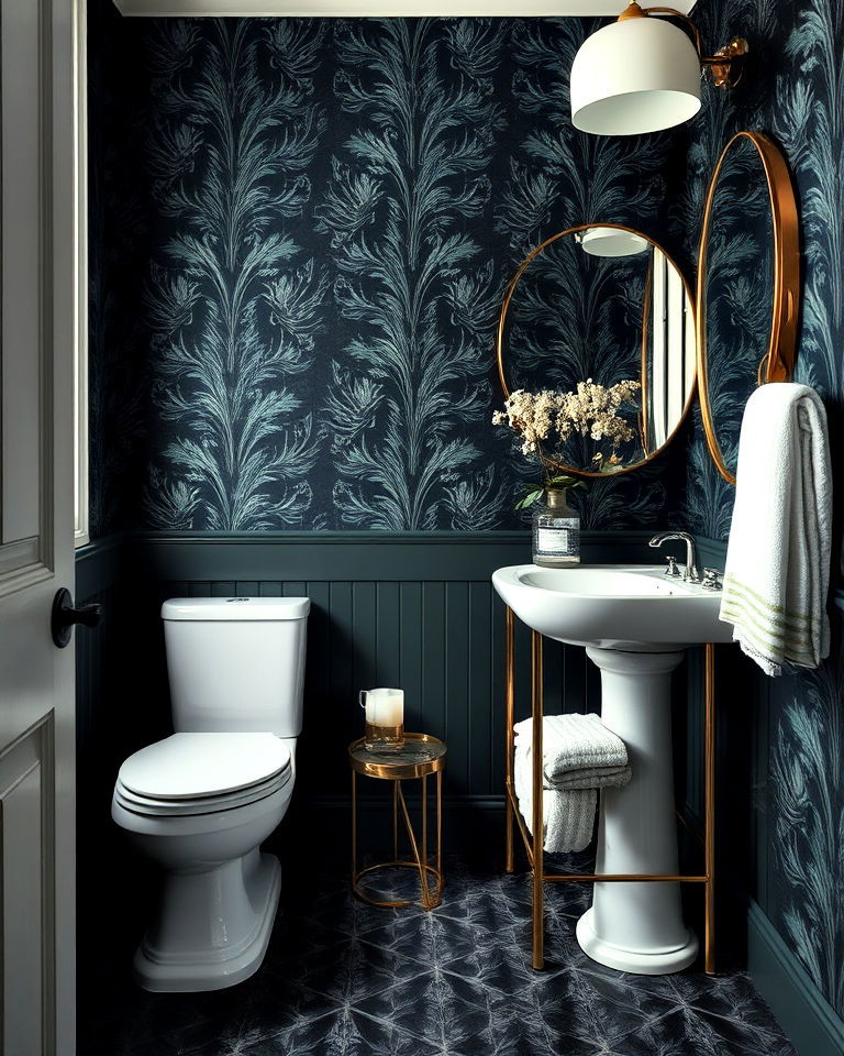 bathroom wallpaper with moody dark tones - 30 Bathroom Wallpaper Ideas