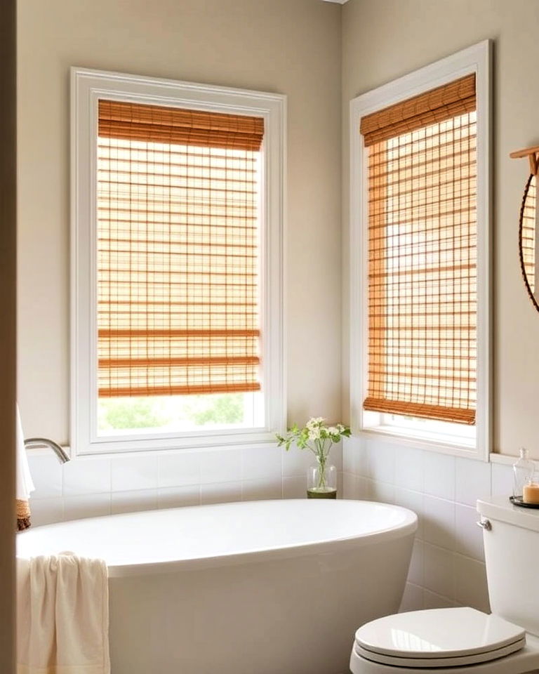 bathroom window treatment with bamboo blinds - 30 Bathroom Window Treatment Ideas