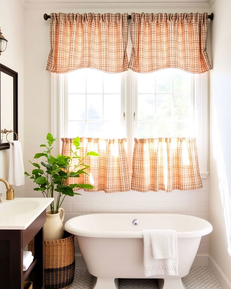 bathroom window treatment with cafe curtains - 30 Bathroom Window Treatment Ideas