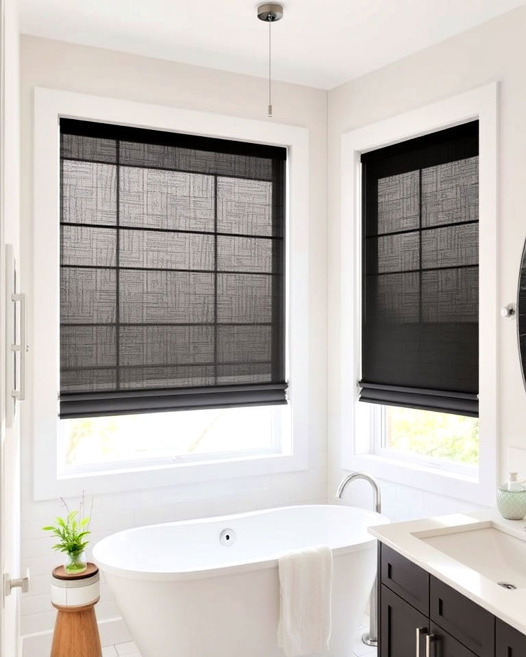 bathroom window with blackout roller shades - 30 Bathroom Window Treatment Ideas