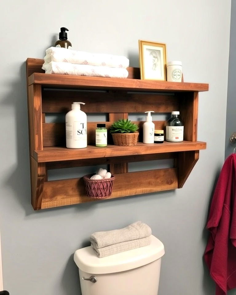 bathroom with a pallet shelf - 40 Pallet Furniture Ideas