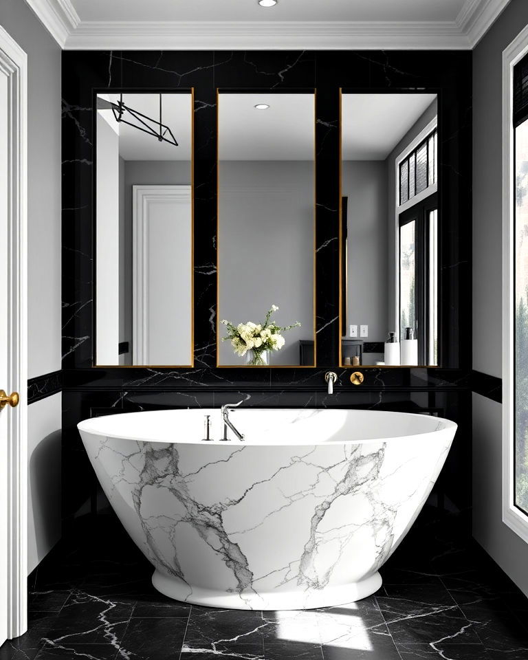 bathroom with black marble accents - 20 Black Marble Bathrooms