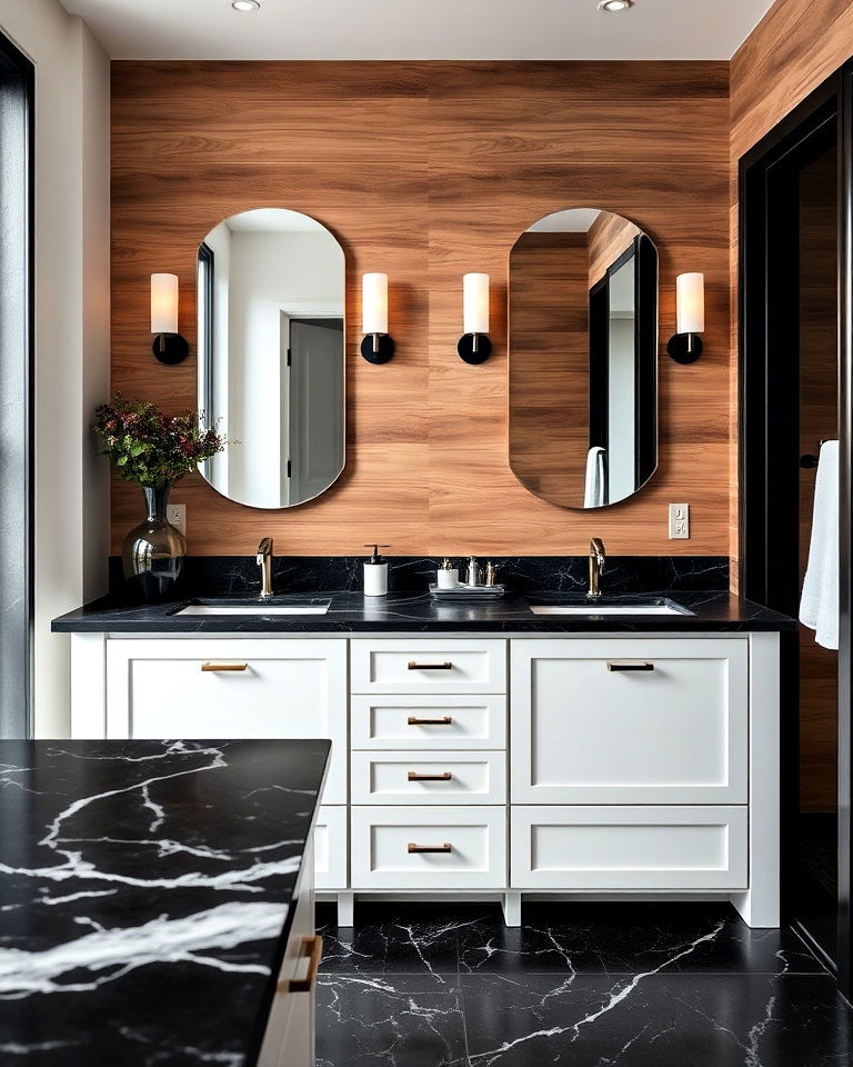 bathroom with black marble countertops - 20 Black Marble Bathrooms