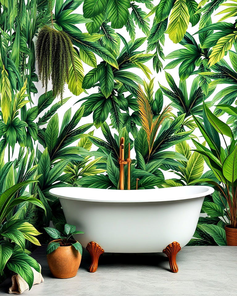 bathroom with botanical jungle wallpaper - 30 Bathroom Wallpaper Ideas