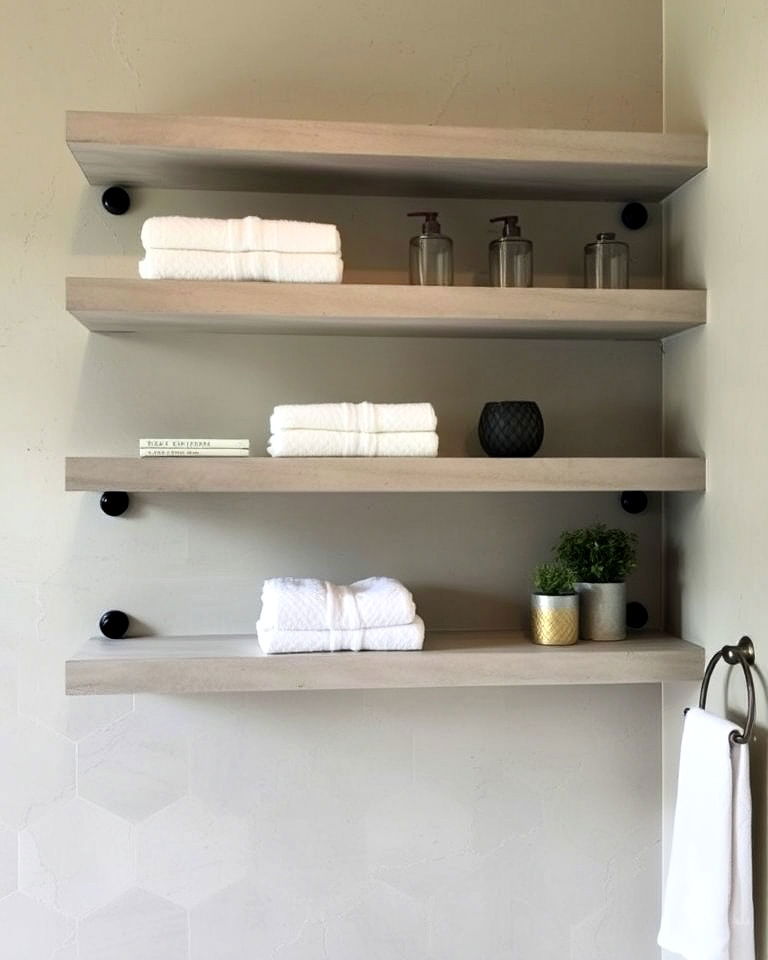 bathroom with concrete shelving - 30 Concrete Bathroom Ideas