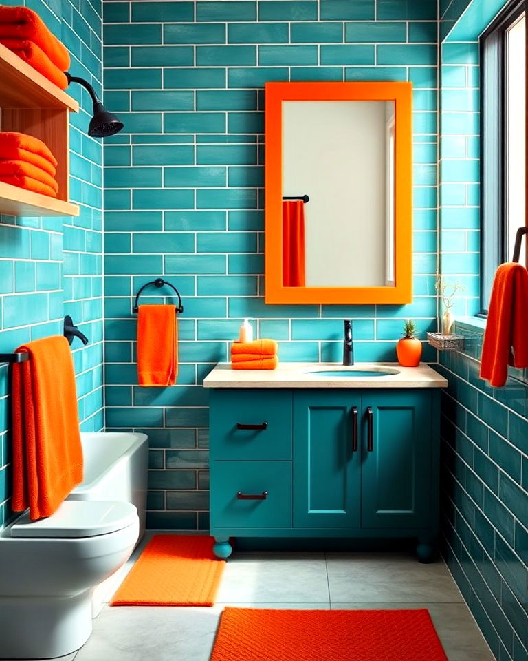 bathroom with contemporary teal and orange color - 20 Teal and Orange Color Scheme for Your Rooms