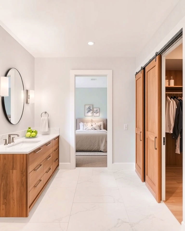 bathroom with dual entrance layout - 30 Open Concept Bathroom Ideas