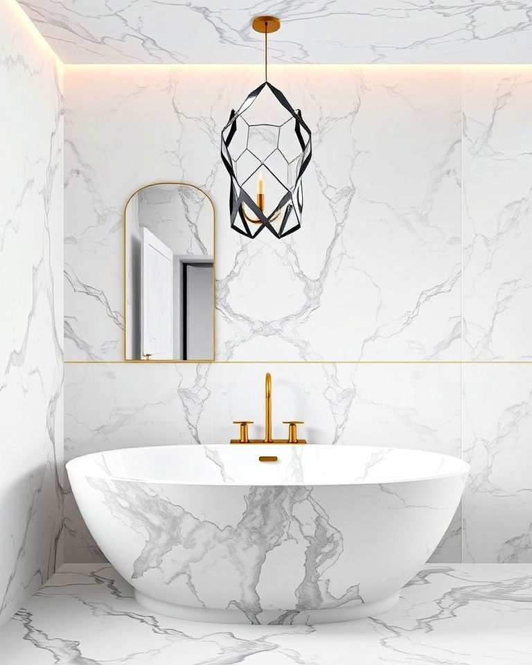 bathroom with floor to ceiling marble - 20 Luxury Marble Bathroom Ideas