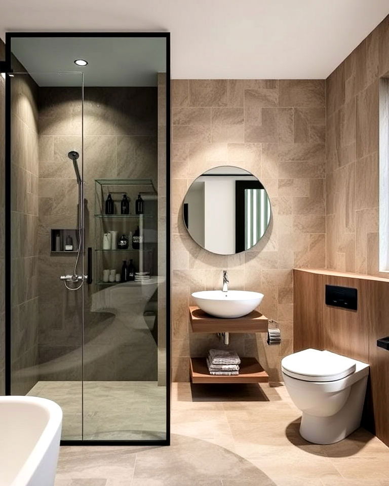 bathroom with floor to ceiling partition - 20 Bathroom Partition Ideas