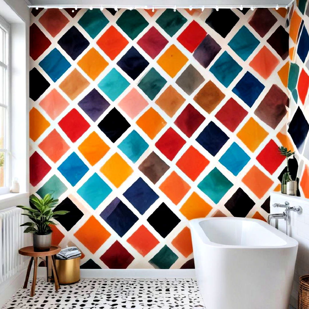 bathroom with geometric pattern art - 25 Bathroom Art Ideas