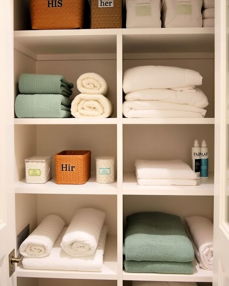 bathroom with his and her linen storage - 15 His and Her Bathroom Ideas