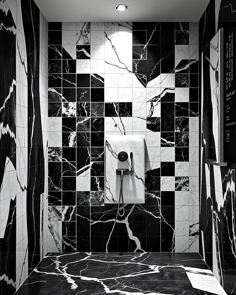 bathroom with mixed marble mosaic design - 20 Black Marble Bathrooms
