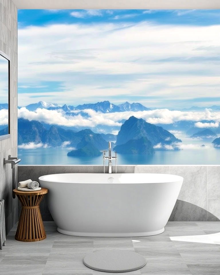 bathroom with mountain landscape views - 30 Bathroom Mural Ideas