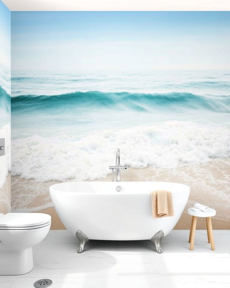 bathroom with ocean waves serenity mural - 30 Bathroom Mural Ideas