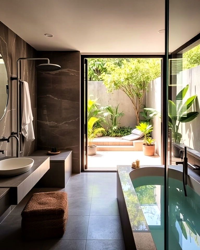 bathroom with outdoor indoor integration - 30 Open Concept Bathroom Ideas