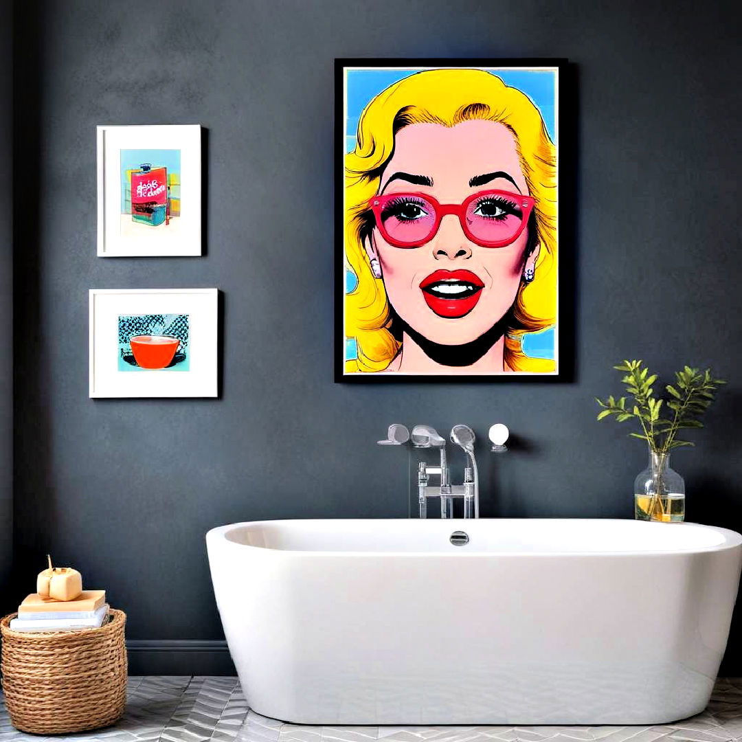 bathroom with pop art prints - 25 Bathroom Art Ideas