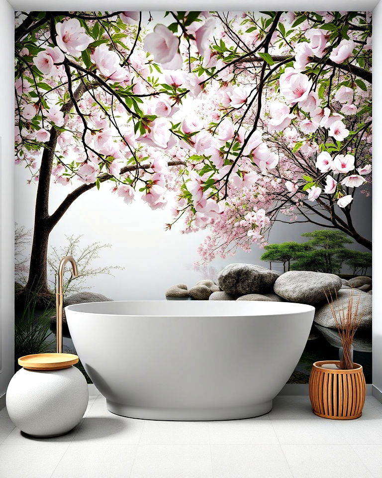 bathroom with zen garden mural - 30 Bathroom Mural Ideas