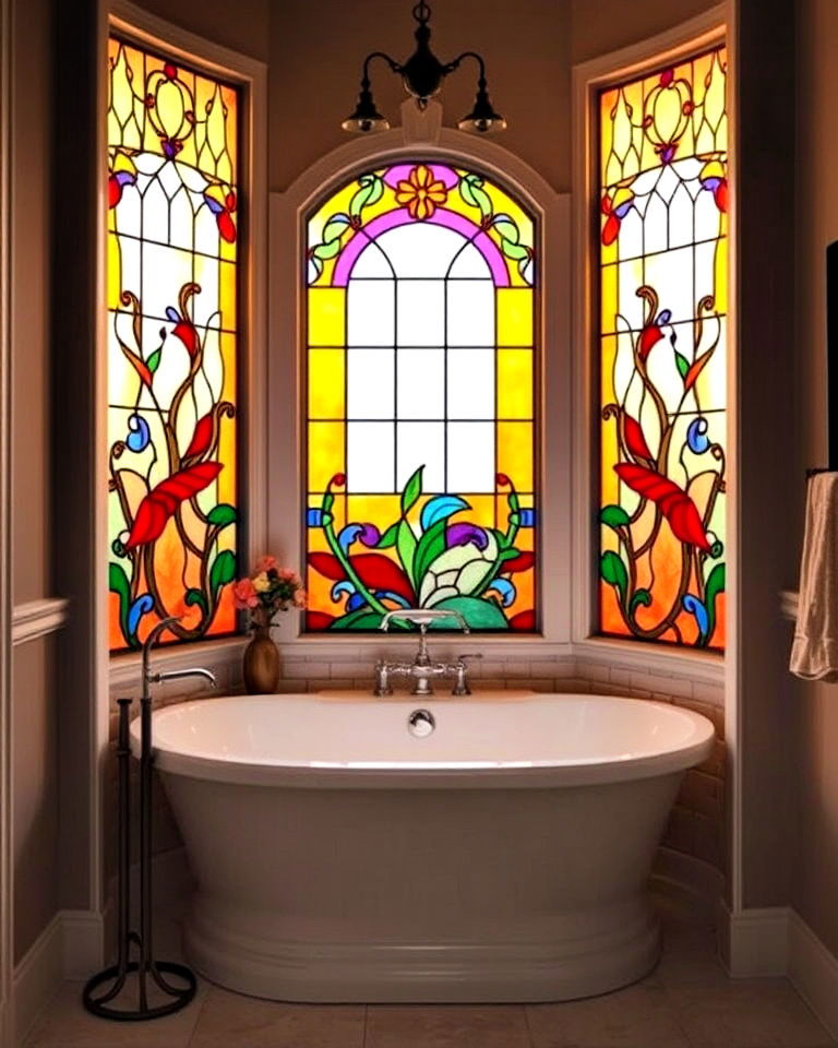 bathtub nook with stained glass panels - 20 Stained Glass Bathtub Ideas