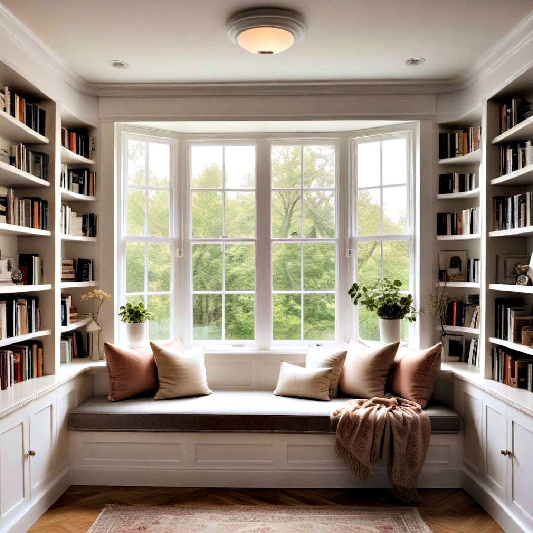 bay window with home library - 40 Bay Window Ideas