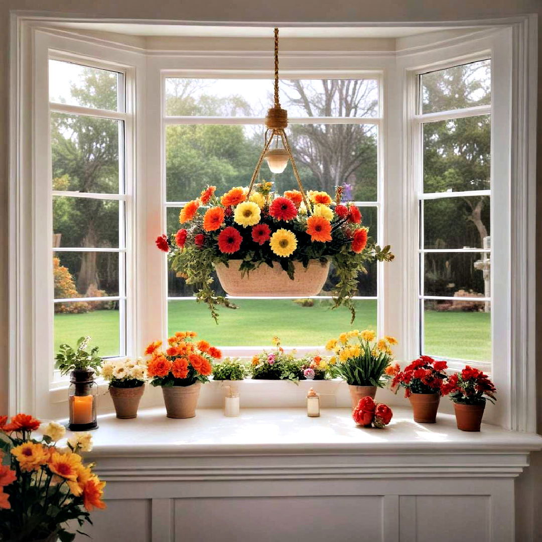 bay window with seasonal decor display - 40 Bay Window Ideas