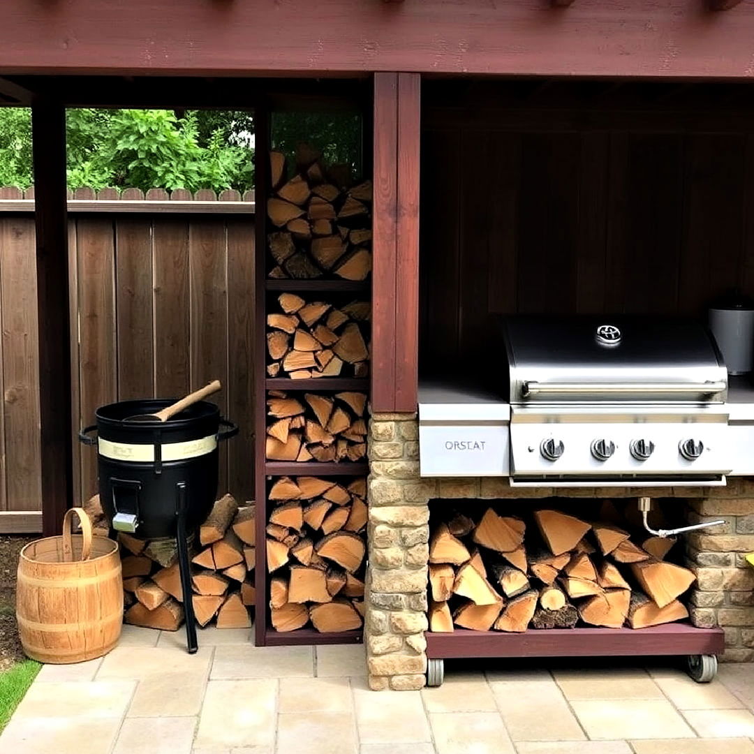 bbq area with built in firewood storage - 40 Bbq Area Ideas