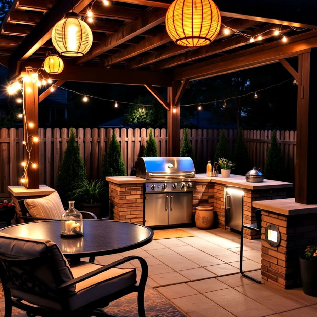 bbq area with outdoor lighting ideas - 40 Bbq Area Ideas