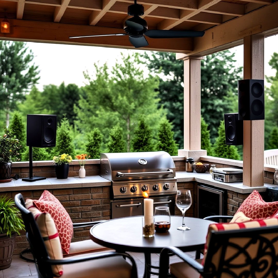 bbq area with outdoor sound system - 40 Bbq Area Ideas