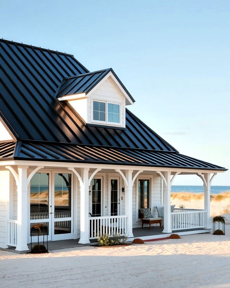 beach house with durable black metal roof - 25 Houses With Black Roofs