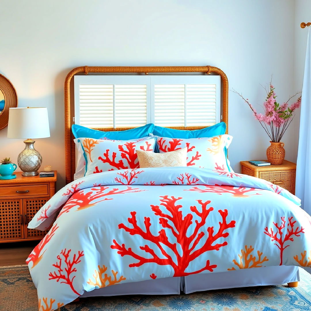 beach inspired coral themed bedding - 40 Ocean-themed Bedroom Ideas