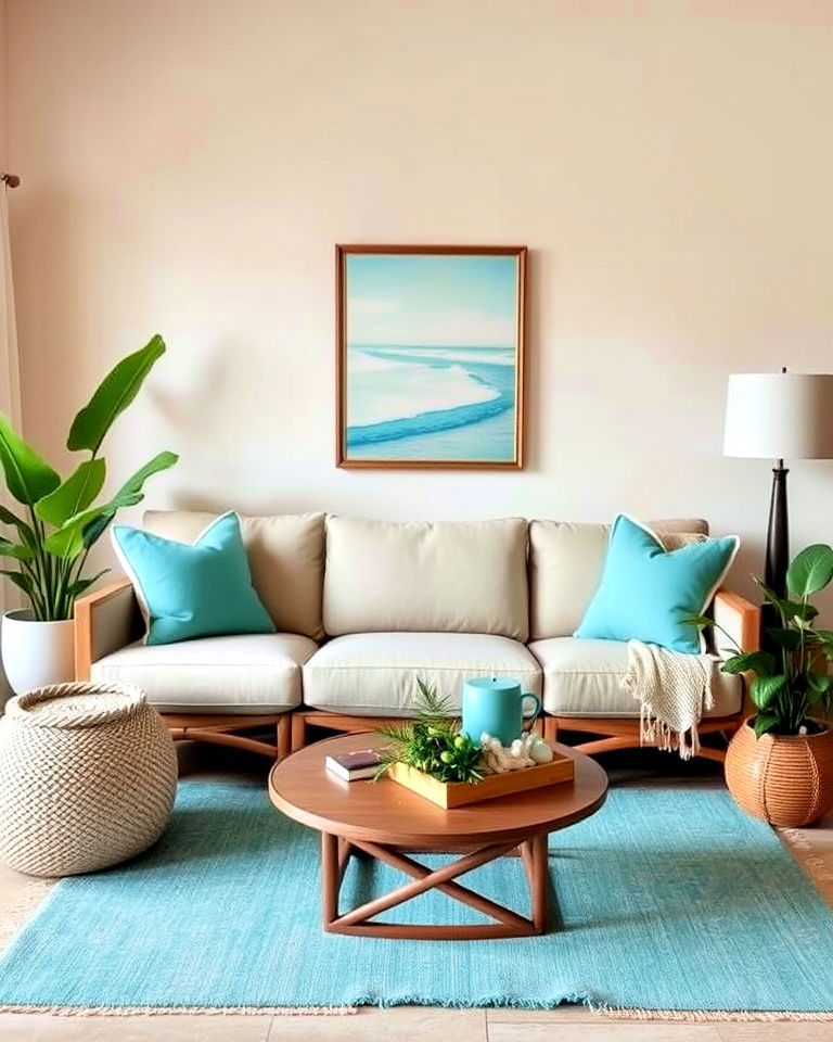 beachy color palette for tropical living room - 25 Tropical Living Room Ideas