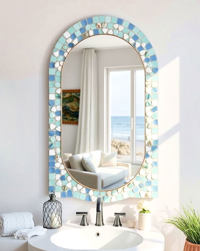 beachy vibe coastal inspired mosaic mirror - 20 Mosaic Mirror Ideas
