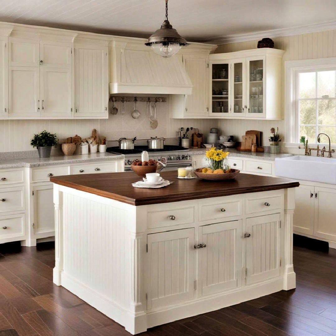 beadboard cabinets with cottage like charm - 15 Off-white Kitchen Cabinets