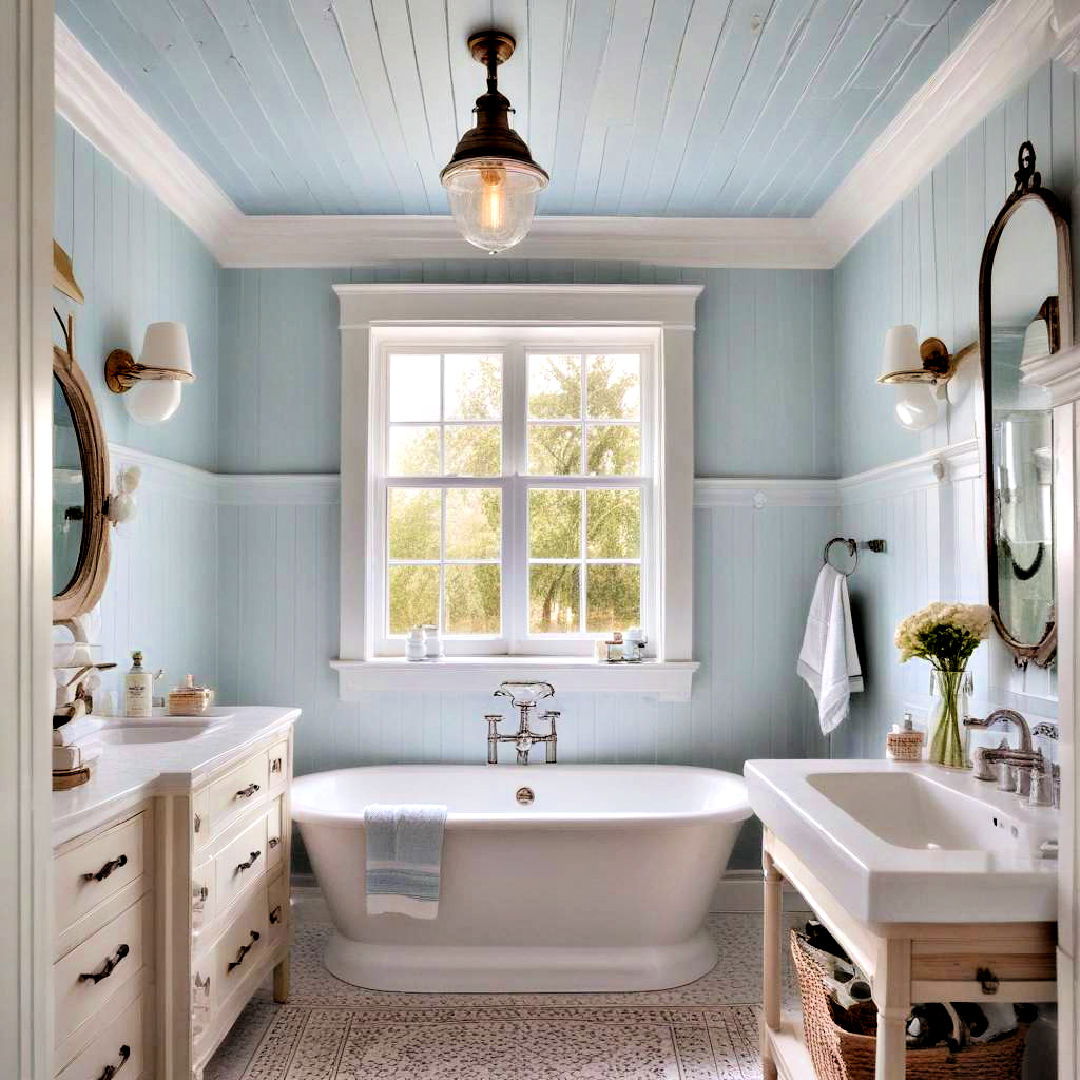 beadboard ceiling for farmhouse bathroom - 40 Farmhouse Bathroom Ideas