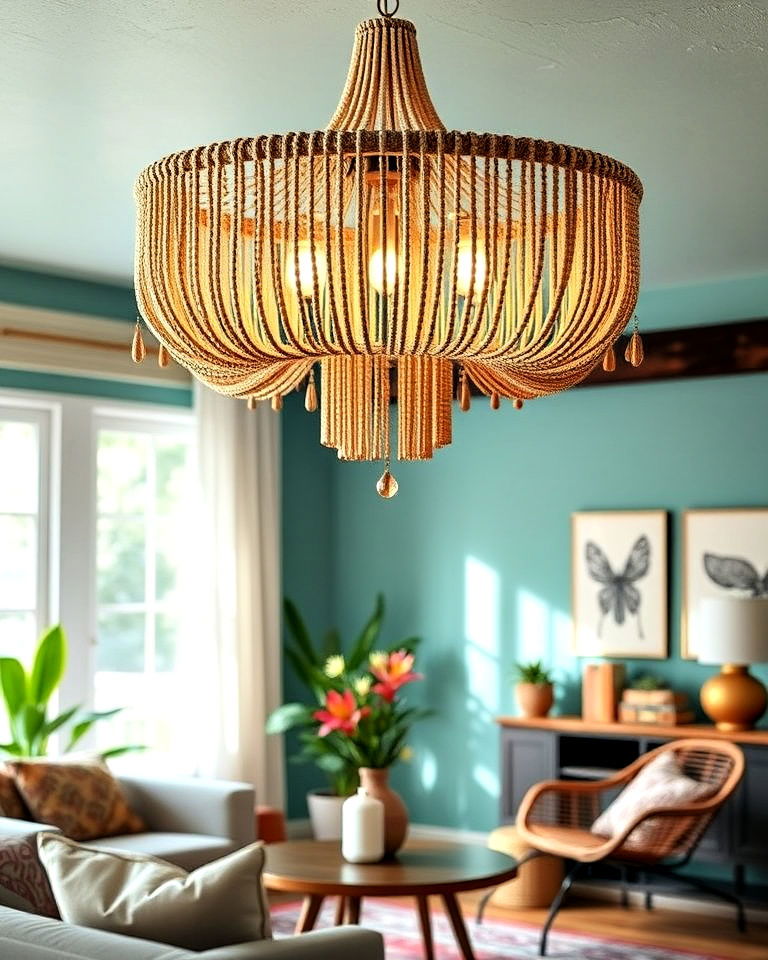 beaded chandelier to add bohemian touch - 30 Living Room Chandelier Ideas