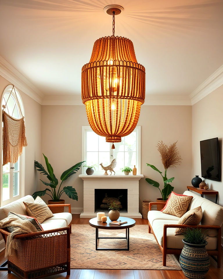 beaded chandelier to add boho touch - 30 Boho Decor Ideas