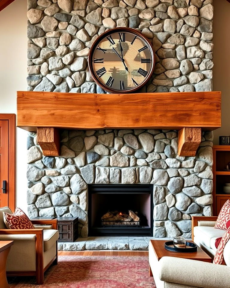beam style chunky wood mantel ideas - 20 Wood Fireplace Mantel Ideas