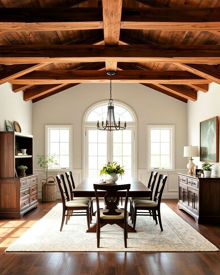 beamed ceilings for rustic farmhouse look - 30 Cottagecore Dining Room Ideas