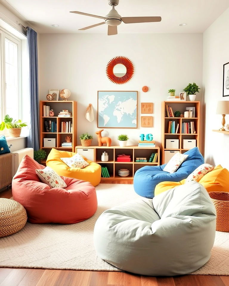 bean bag seating for playroom - 40 Playroom Ideas