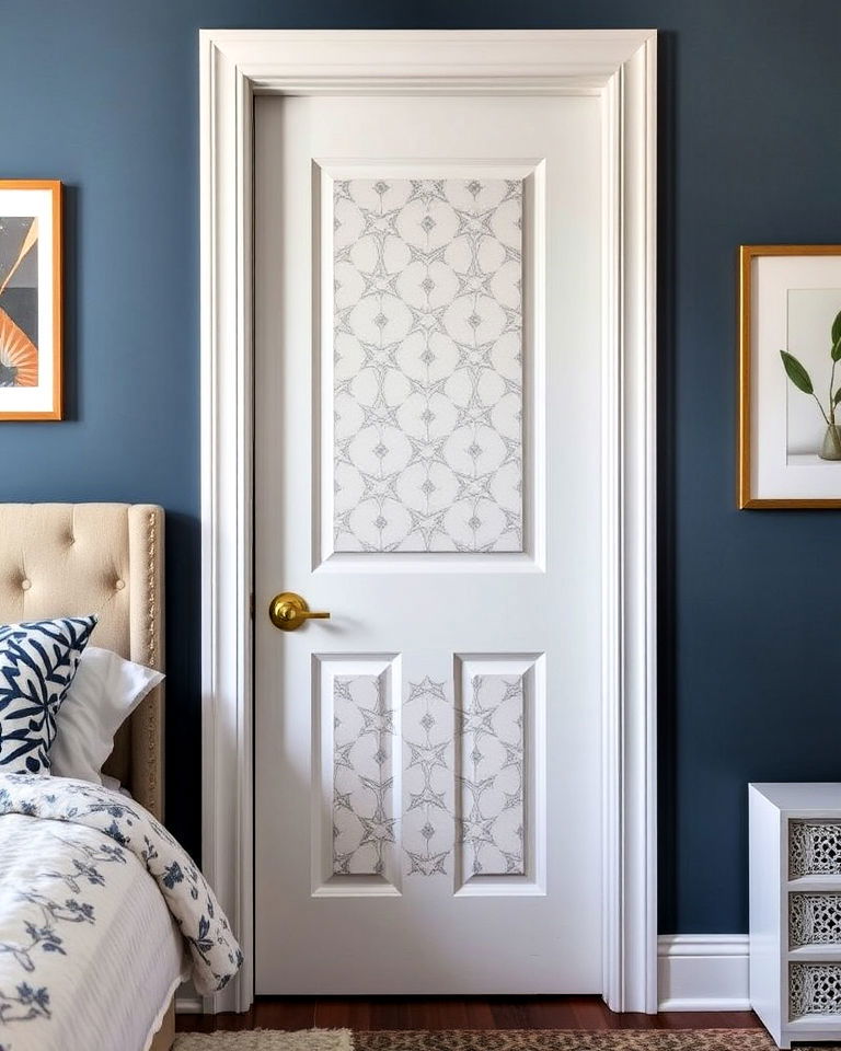 bedroom door decor with wallpaper covering - 25 Bedroom Door Decorating Ideas