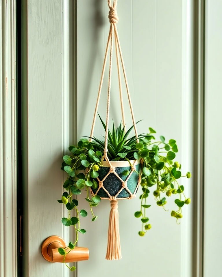 bedroom door with hanging plant holder - 25 Bedroom Door Decorating Ideas