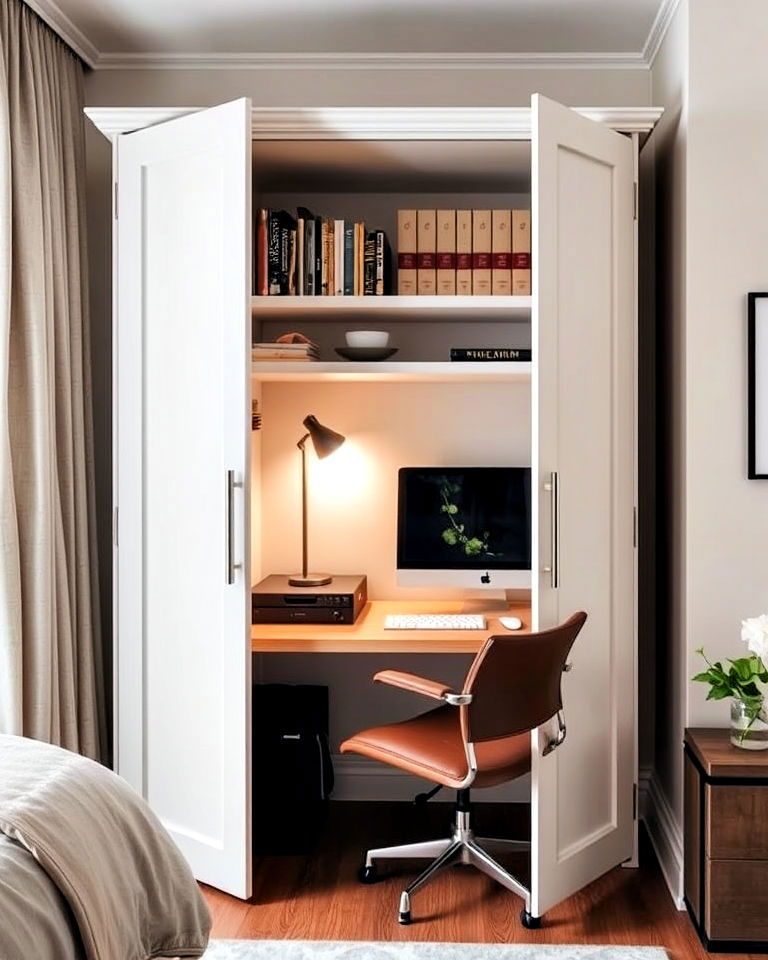 bedroom office in a wardrobe - 40 Bedroom Office Ideas