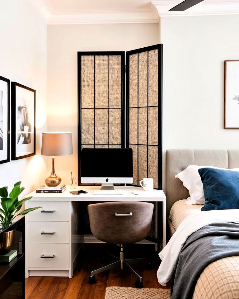 bedroom office with divider screen - 40 Bedroom Office Ideas