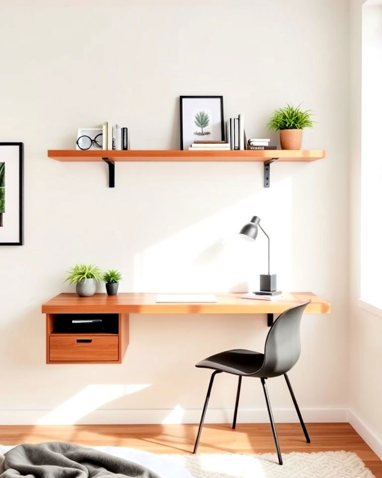 bedroom office with floating desk - 40 Bedroom Office Ideas