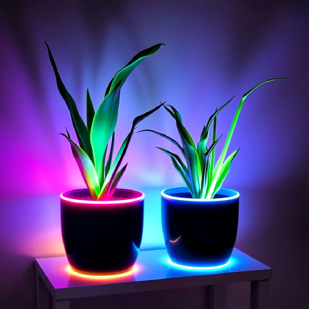 bedroom plants with neon planter lights - 30 Neon Bedroom Ideas