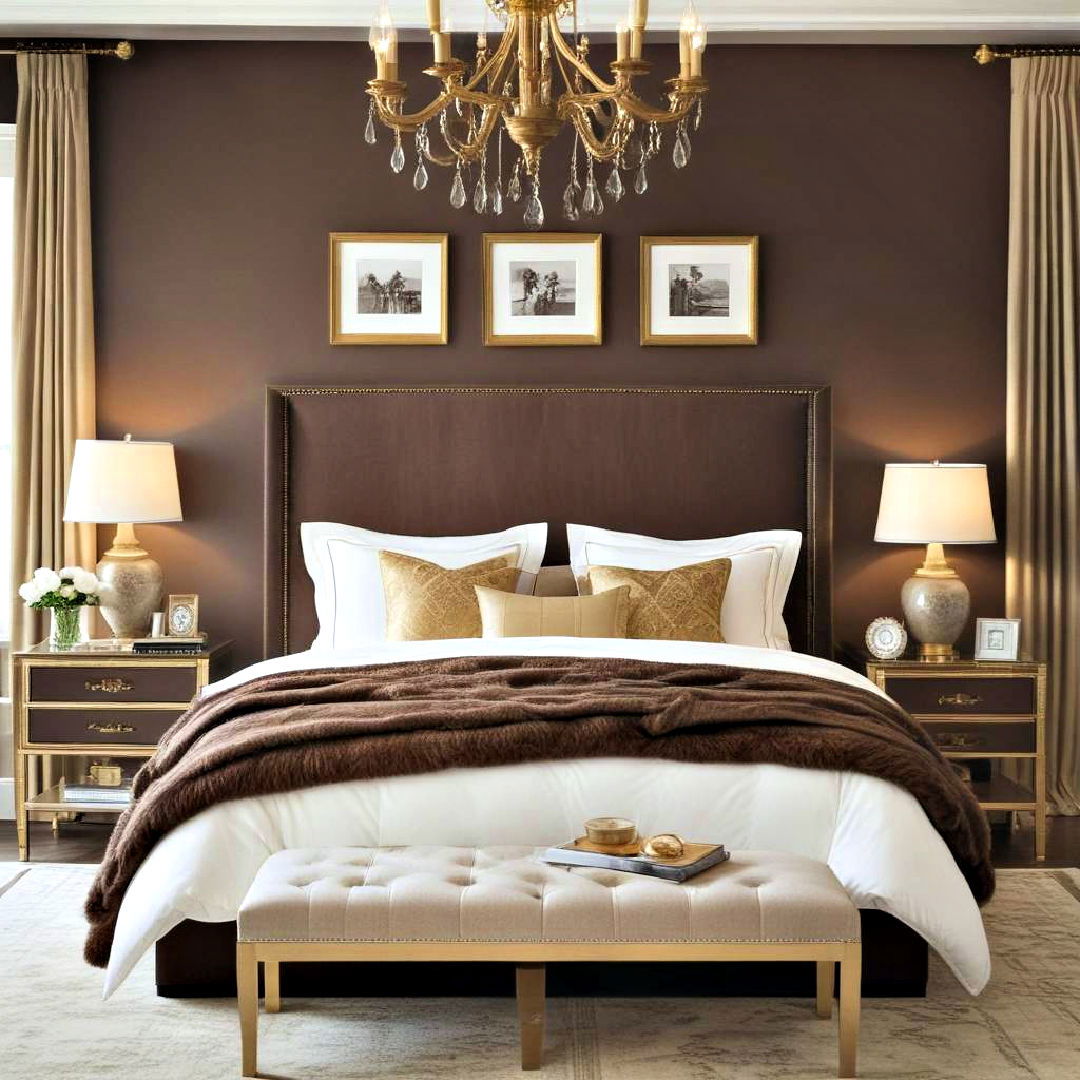 bedroom with brown and gold accents - 25 Brown Bedroom Ideas