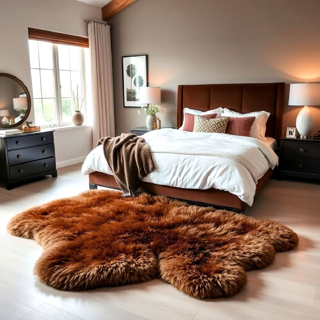 bedroom with brown faux fur rug - 25 Brown Bedroom Ideas
